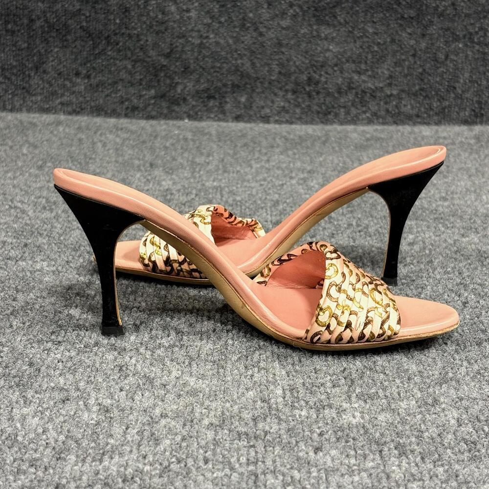 Vintage Gucci Sandals Womens 5.5 Multicolor Chain Print Leather Slide Heels